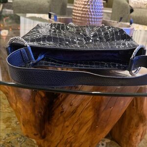 Brighton Black Croc-Embossed Shoulder Bag